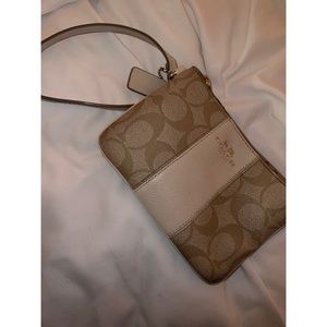 Tan Monogramed Coach Wristlet Wallet